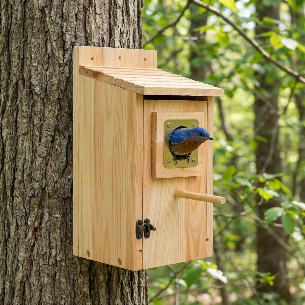Bird Houses for Outside Clearance with Copper Guard, Pine Bird House Outdoor, Bluebird Finch Swallow Wren Chickadee No