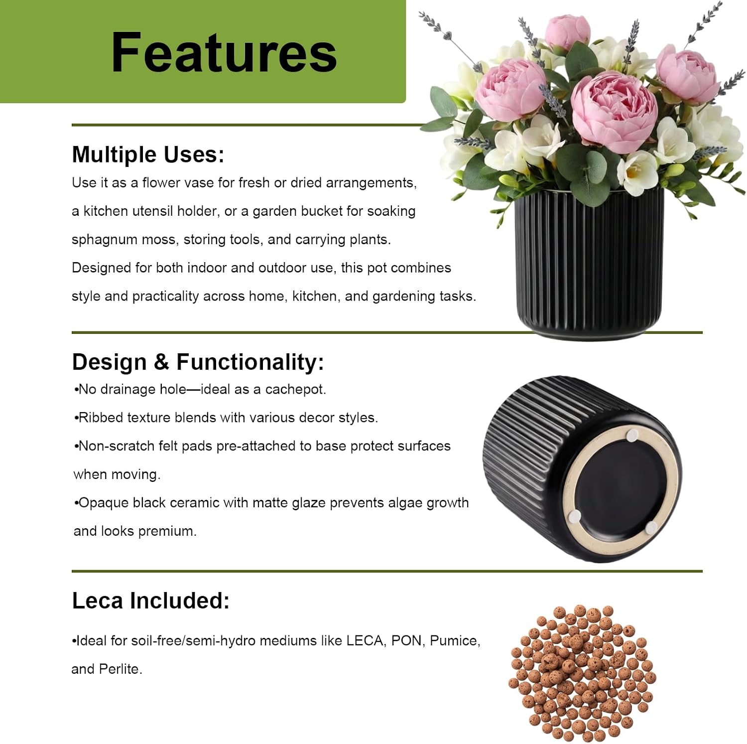 Ceramic Orchid Pot, Clear Nursery Pot & self Watering,5 inch,Black | Dual-Pot System,Root Visibility,Flexible Use for