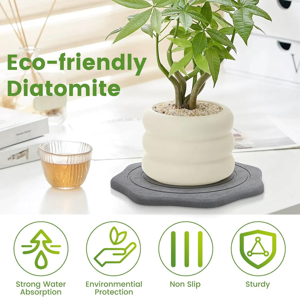 Plant Saucer for Indoors, 2 Packs 12 inch, Large Diatomaceous Earth Pot Saucers No Holes, Instant Dry Plant Drainage