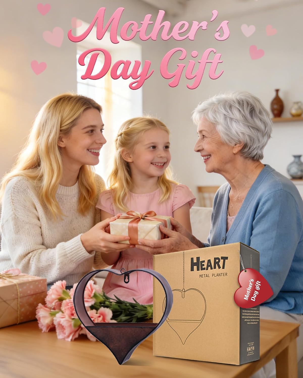 Metal Plant Hangers Indoor and Outdoor: Pots with Drainage Hole | Heart Shape Hanging Planters for Window Wall Living