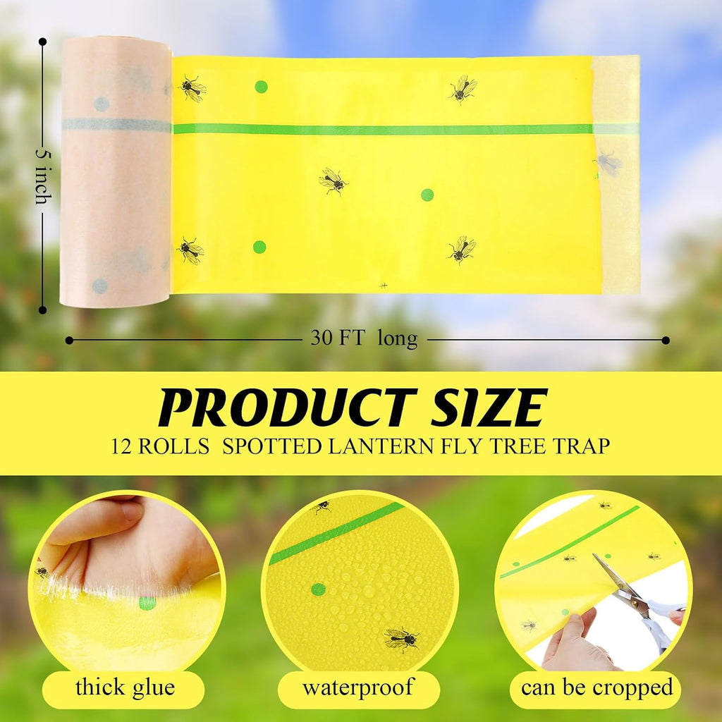 12 Rolls Spotted Lantern Fly Tree Trap 30 Feet Each Roll Lanternfly Tree Outdoor Fruit Fly Sticky Strips Paper Insect