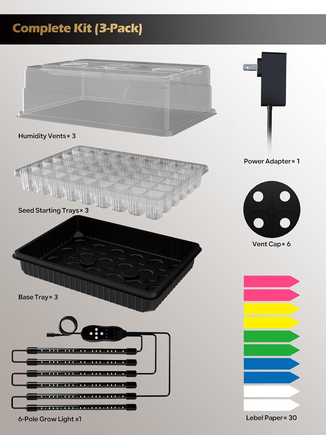 54-Cell Seed Starter Tray with Full Spectrum Grow Light | Plant Germination Trays Growing Kit with Humidity Dome, Auto