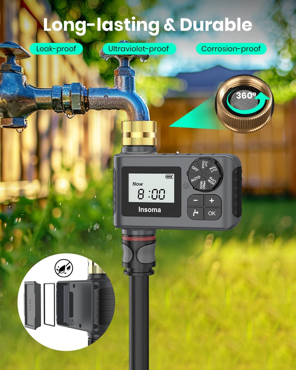 2 PCS Water Timer with Brass Inlet, Water Sprinkler Timer with Rain Delay/Manual/Automatic Drip Irrigation and Lawn