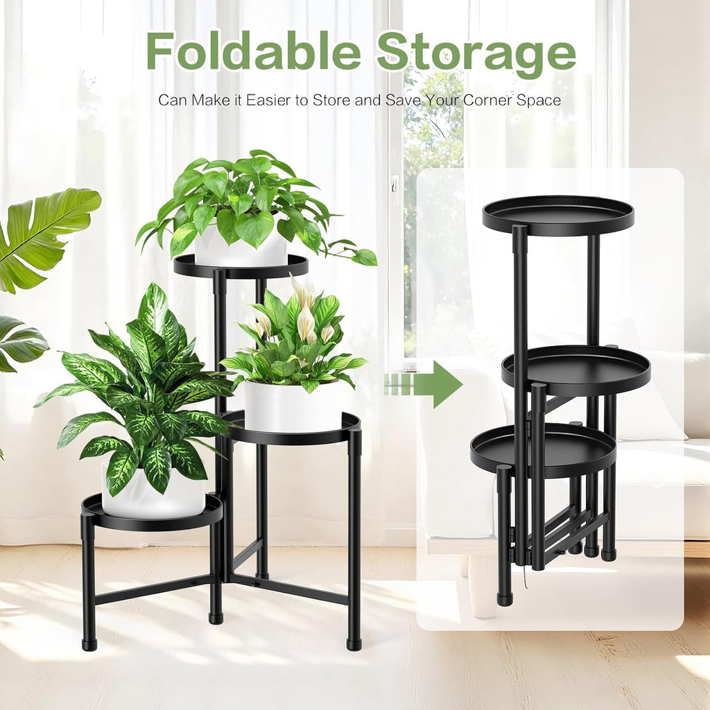 3 Tier Metal Corner Plant Stand Indoor Outdoor, Heightened widened 30'' Tall Multiple Flower Pot Display Holder, Iron