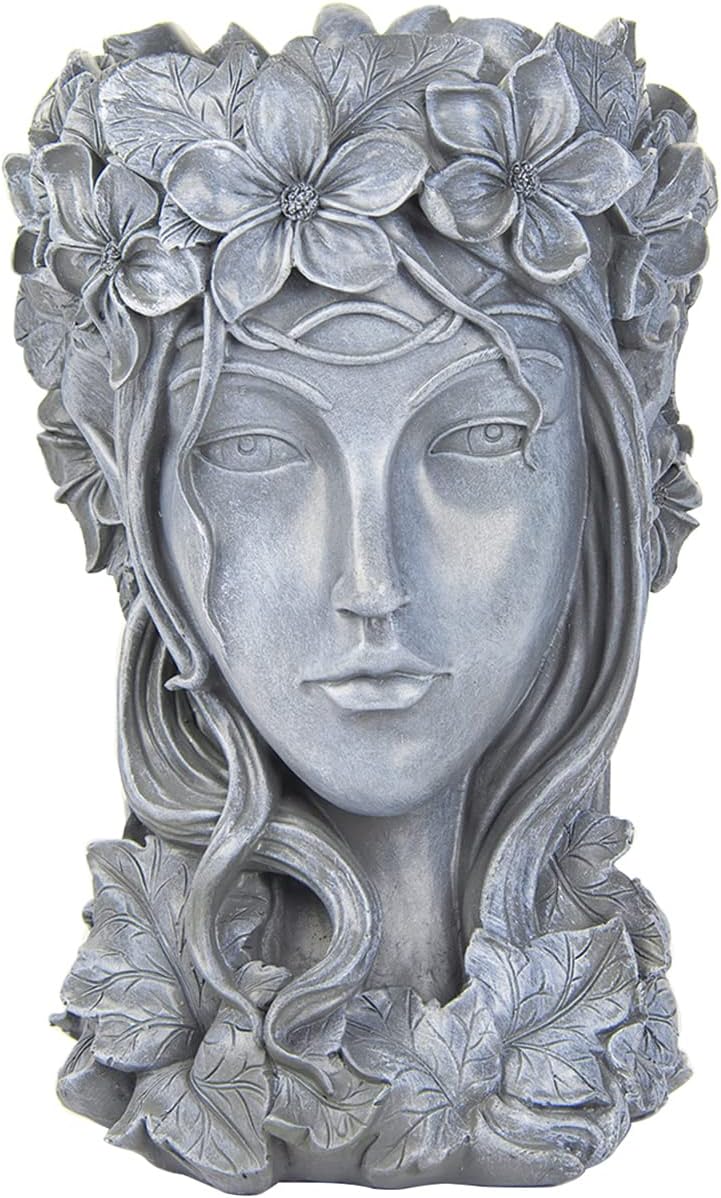 Sungmor Creative Goddess Head Planter Statue for Garden Ornaments | 9×9×14 Inch Premium Resin | Cool Face Large