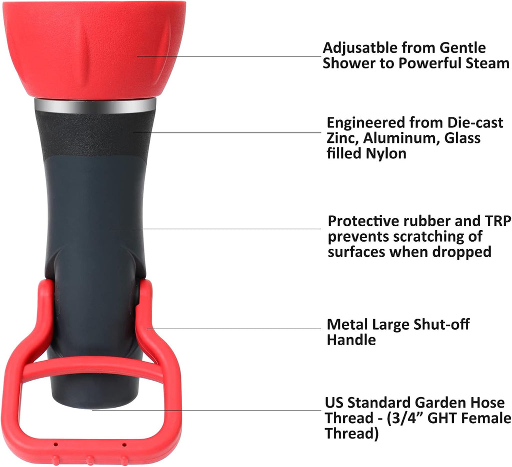 Industrial Fireman's Garden Hose Nozzle High Flow, Professional High Volume Classic Fireman Style Spray Nozzle, Heavy
