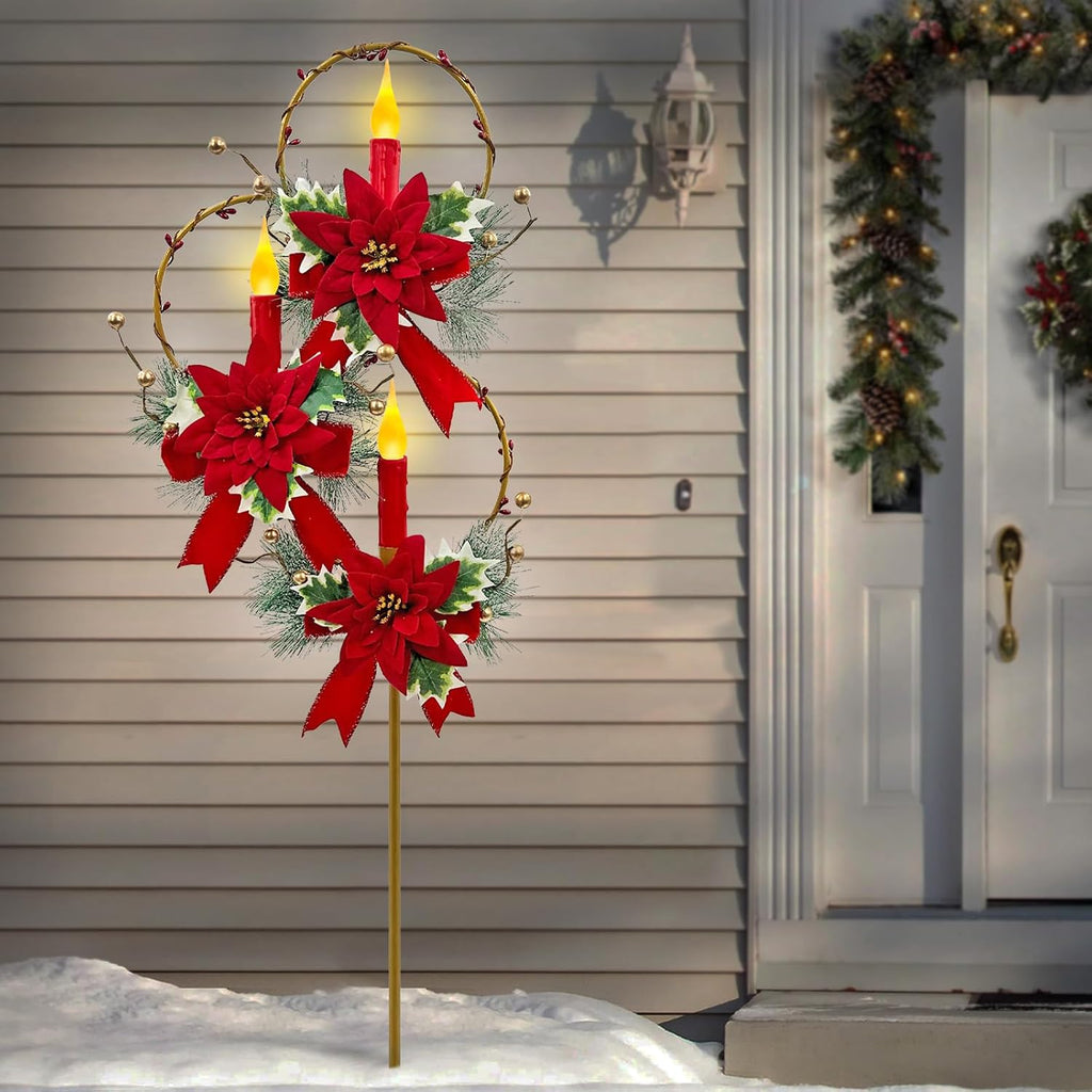 Outdoor Solar Christmas Decorations,LED Red Candle Holiday Garden Stakes
