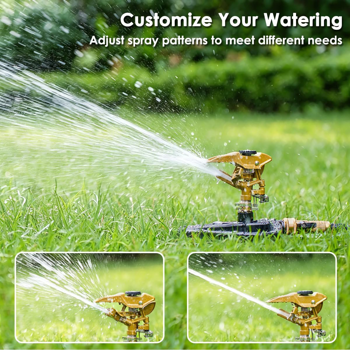 FANHAO Heavy Duty Pulsating Impact Sprinkler with Metal Base, 100% Metal 360° Adjustable Garden Sprinkler, Covers Up to