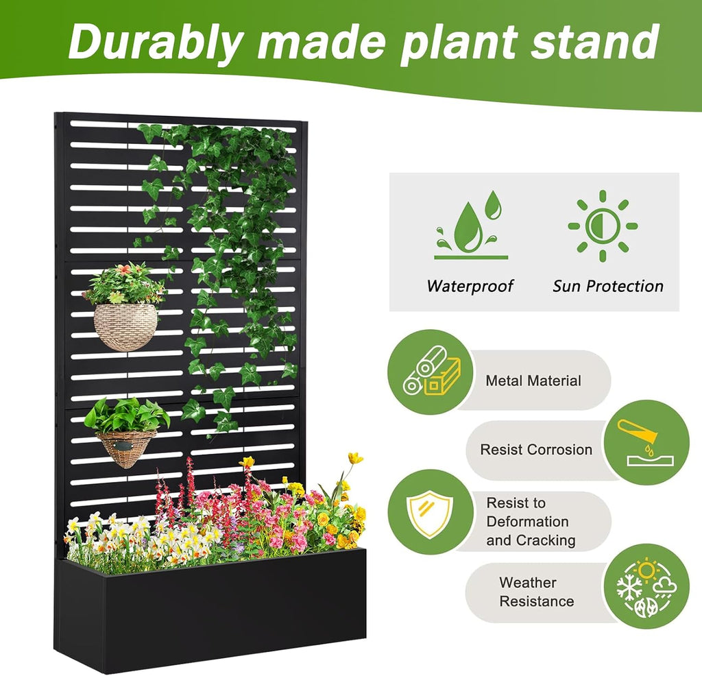Metal Raised Garden Bed with Trellis,Planter Box for Climbing Plants, Vegetables & Vines, Features Drainage Holes and