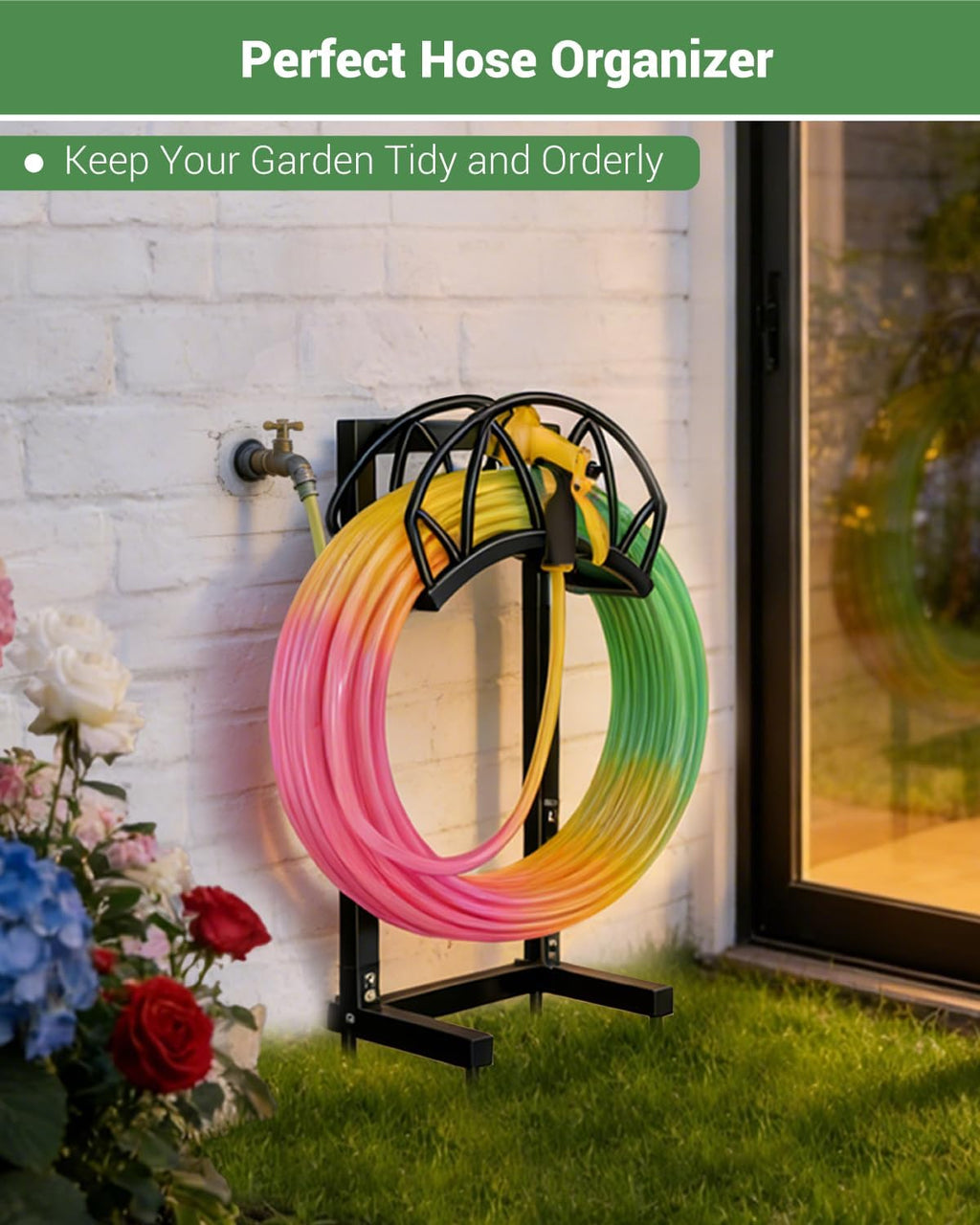 Garden Hose Holder, Freestanding Water Hose Reel Stand, Holds 160 FT, Black | Heavy Duty Detachable Hose Storage Rack
