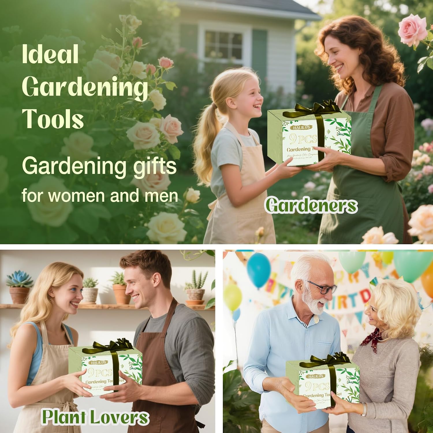 Garden Tools 9 Pcs Heavy Duty Gardening Tool Set Green Tote Bag Men Women | 9-Piece Gardening Gifts, Rust-Proof