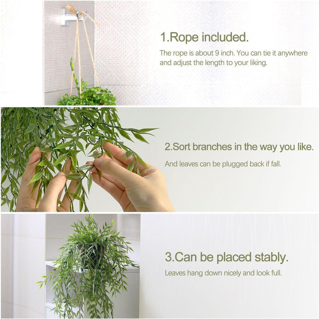 3 Packs Fake Hanging Plants with Black Pots for Wall Decor | 20" Long, Lifelike Cascading Greenery, Easy to Clean