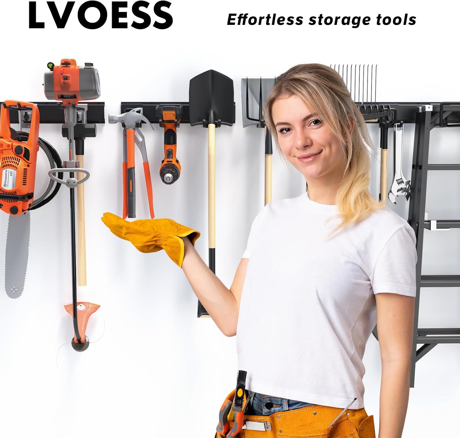 64'' Garage Tool Organizer Wall Mount, 620lbs Heavy Duty Metal Storage Rack | Adjustable Hooks Garden Tool Organization