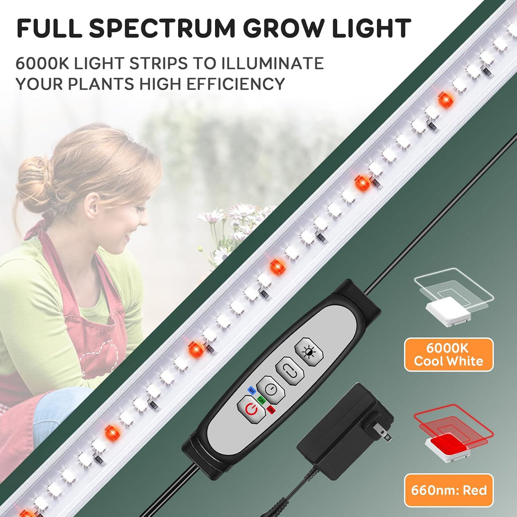 SDOVUERC 16'' 6 Bars Grow Light Strips for Indoor Plants with Auto ON/Off Timer 6/12/18H, 5 Dimmable Levels for Shelves
