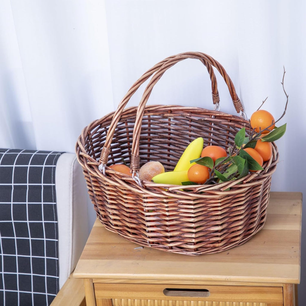 JJSQ Wicker Picnic Basket with Folding Handles Wicker Hand Woven Baskets for Storage, Garden Harvest, Easter, Empty