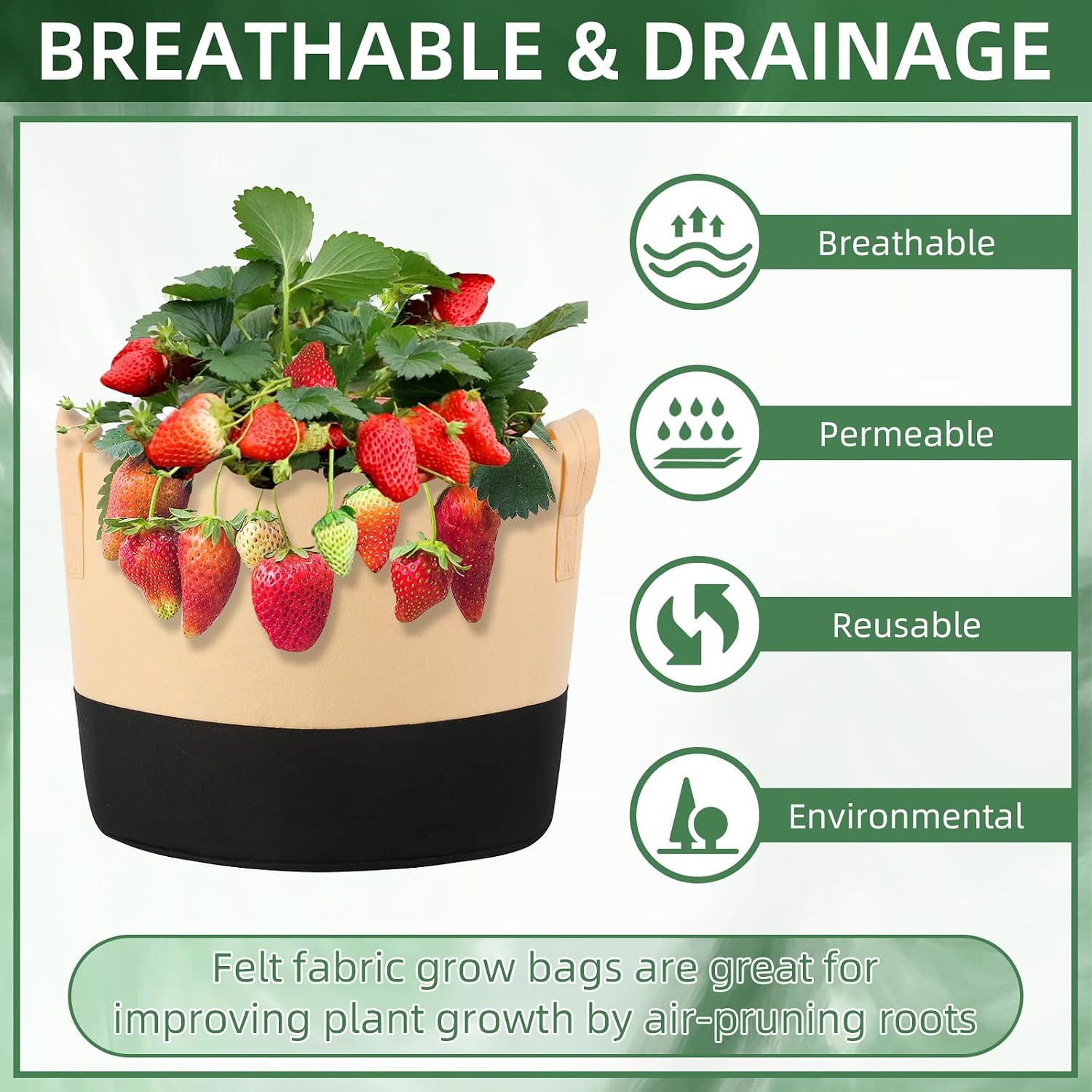 12 Pack 15 Gallon Grow Bags Colorful Fabric Plant Pots with Handles 15 Gal Garden Grow Bags Fabric Grow Pots Plant