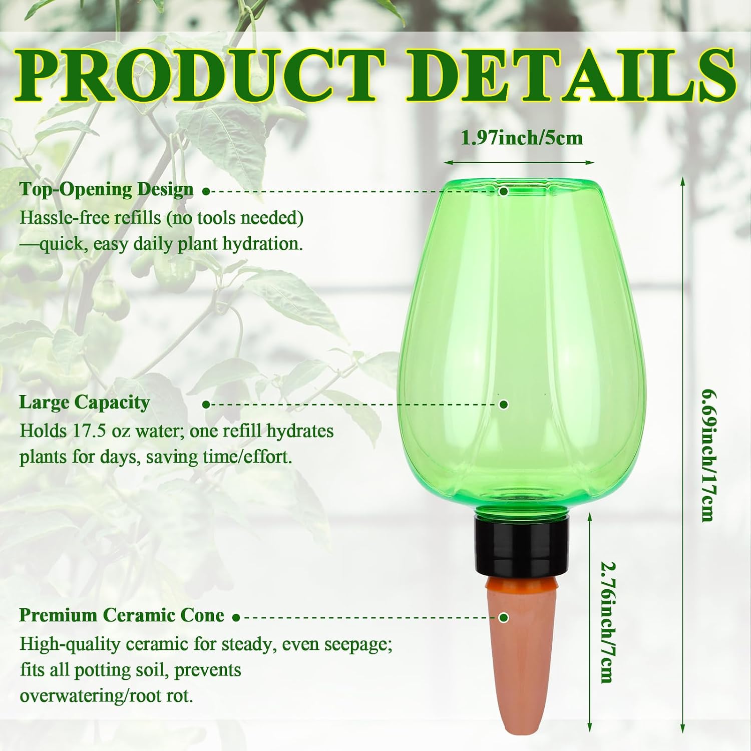 6Pcs 16.9 oz Large Plant Self-Watering Globes Top Fill Plastic Water Bulbs | Slow-Release Terracotta Self-Watering