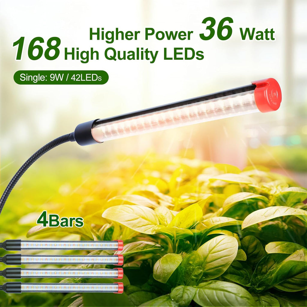 4Head Tabletop Grow Lights for Indoor Plants, Seed Starting, Bonsai, 4/8/12/16/20H Timer, 36 Watt Power Draw, NO Need