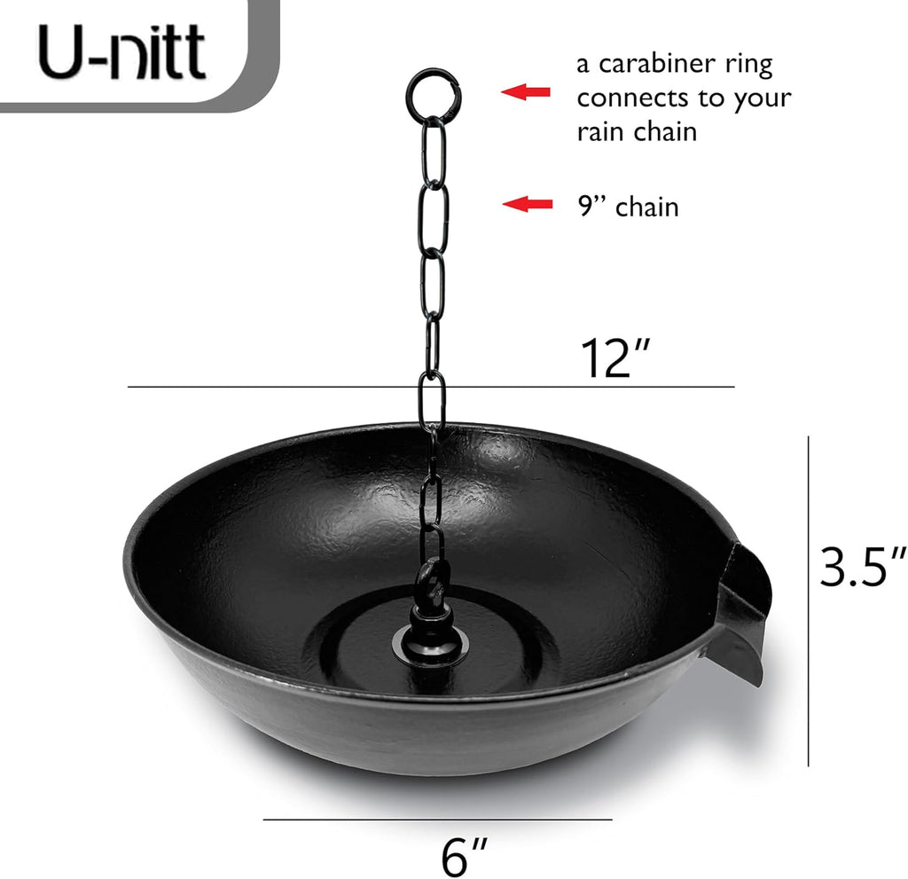 U-nitt 12" Spill Bowl Downspout Catch Basin for Rain Chain Anchoring & Stake | Rainwater Collection for Roof |Gutter