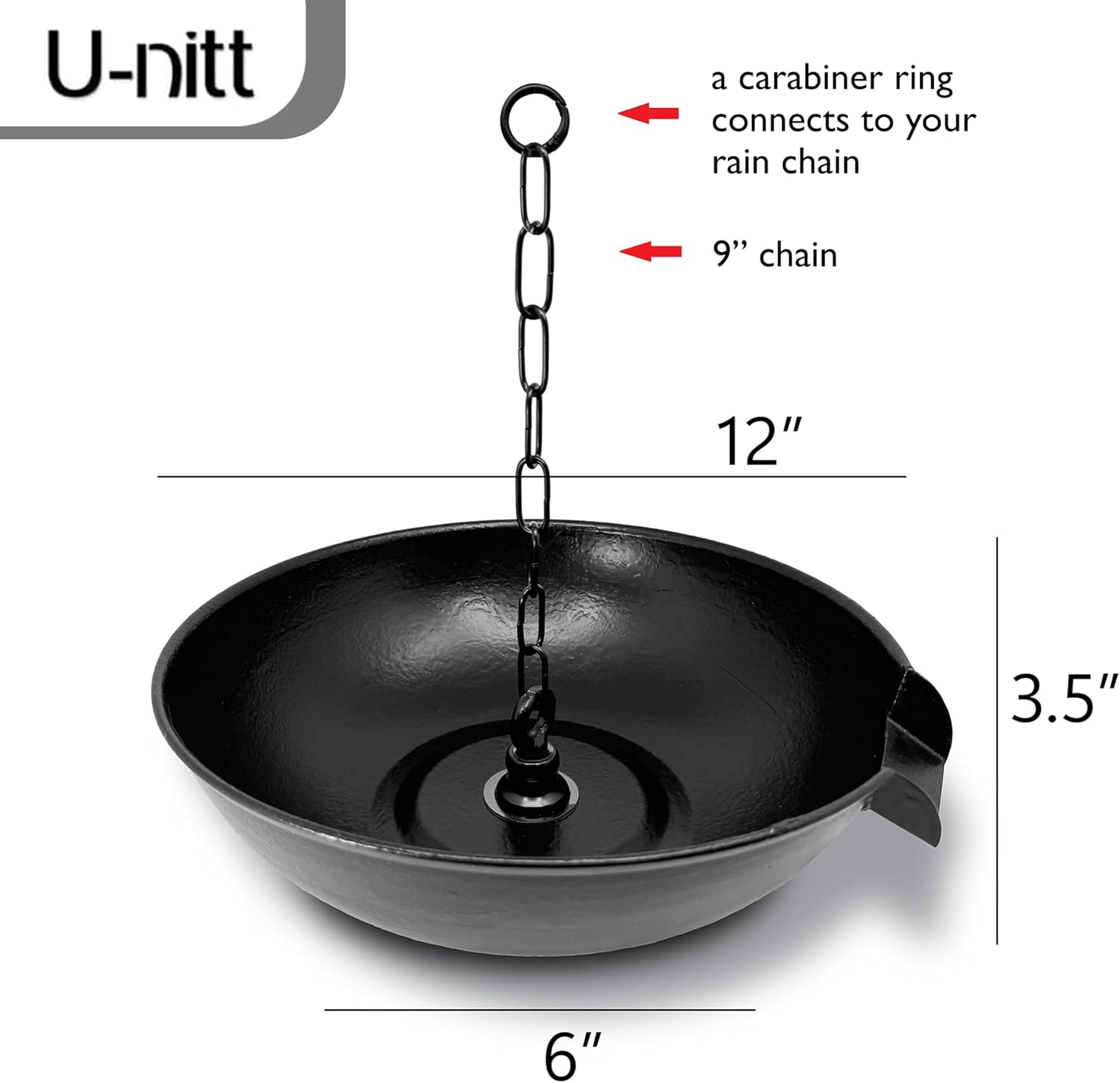 U-nitt 12" Spill Bowl Downspout Catch Basin for Rain Chain Anchoring & Stake | Rainwater Collection for Roof |Gutter