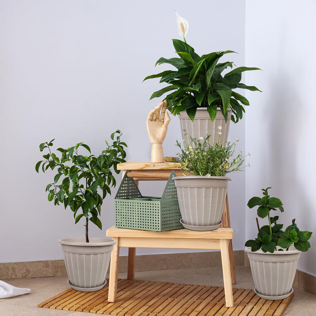 12 Inch Pots for Plants,4 Pack Tall Planter,Large Flower Pot Outdoor | Plastic Garden Pots with Drainage Hole &