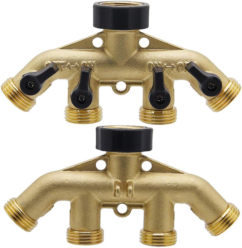 Twinkle Star 3/4 Inch Garden Hose Fitting Quick Connector | 4 Way Heavy Duty Brass Garden Hose Splitter