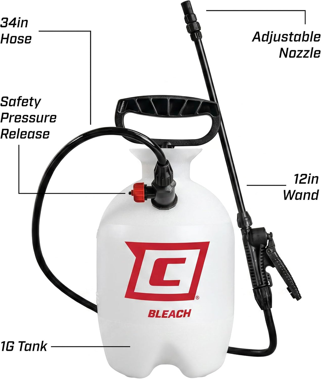 Chapin 1-Gallon Bleach Pump Sprayer, Resistant Seals for Cleaning | Chemical-resistant tank and seals; for mold