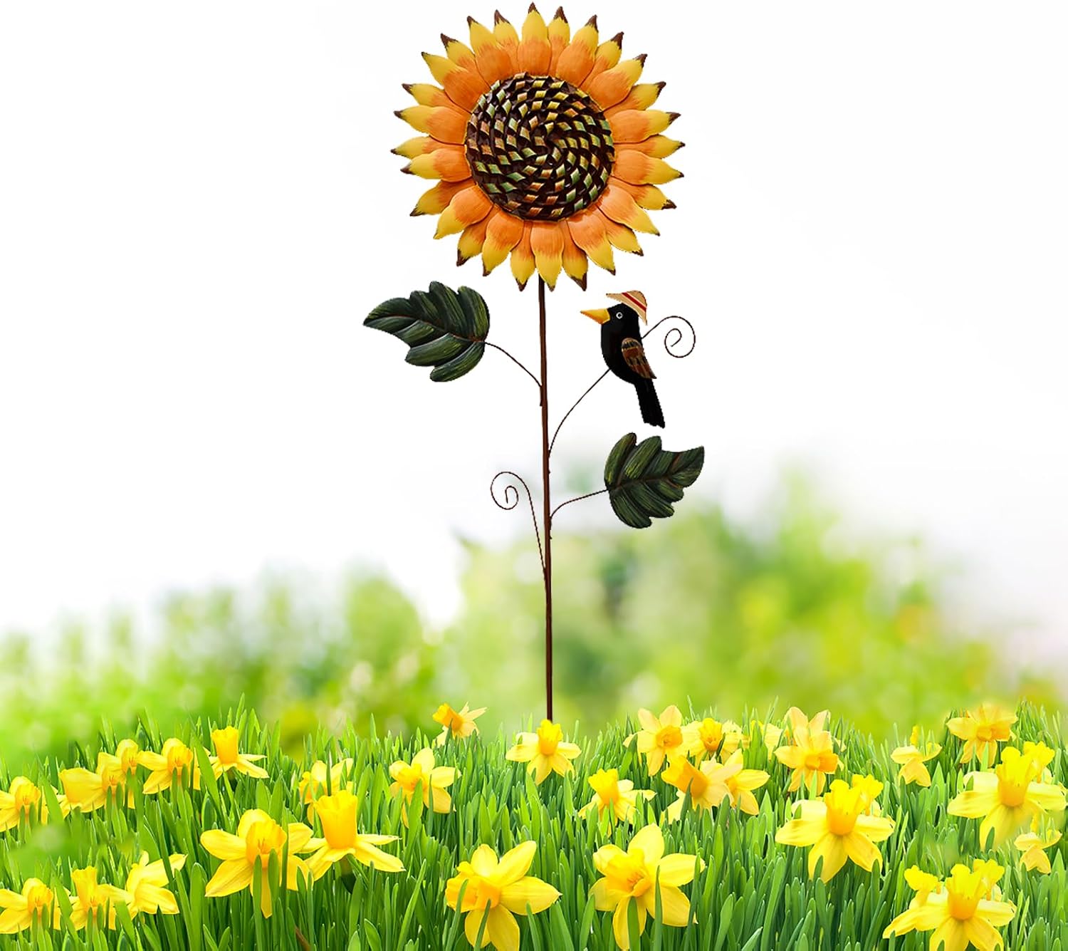 Flower Garden Stakes Metal Spring Yard Sign Decorative Sunflower Plant Stake Lawn Art Patio Decor Pathway Ornaments