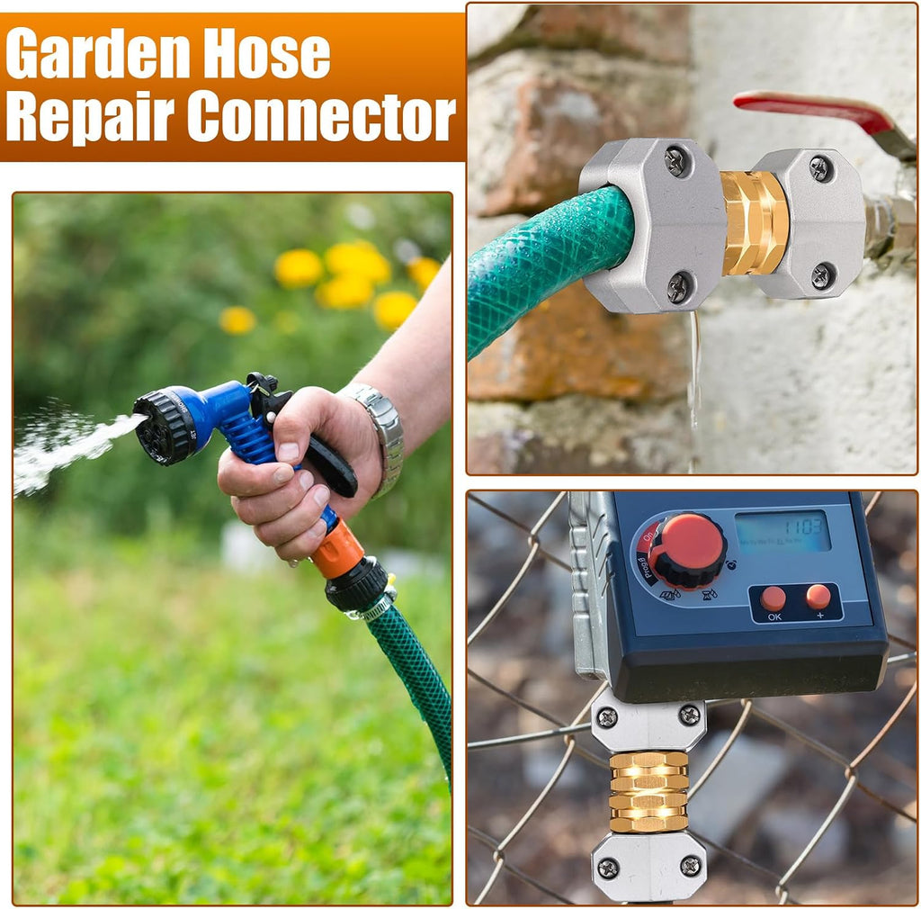 Therwen 8 Sets Garden Water Hose Repair Connector Kit Zinc and Aluminum Male and Female Hose End 5/8 Inch 3/4 Inch