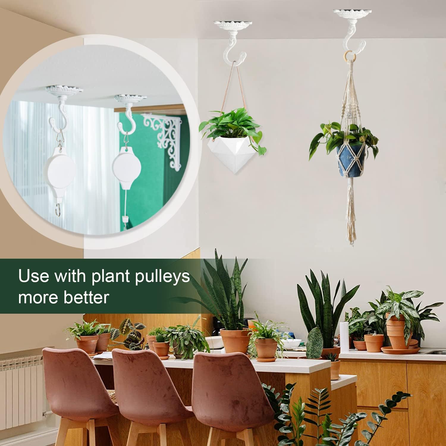 Sungmor Heavy Duty Ceiling Hooks for Hanging Plants, 3PC White 3.5x3.9Inch Large Cast Iron Ceiling Hooks, Antique