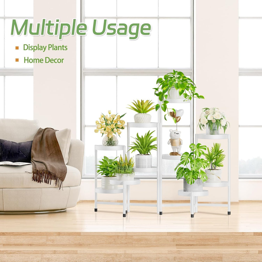 iDavosic.ly Plant Stand Indoor Outdoor, 10 Tier Metal Corner Shelf, White | Tiered Flower Display Holder, Folding Multi