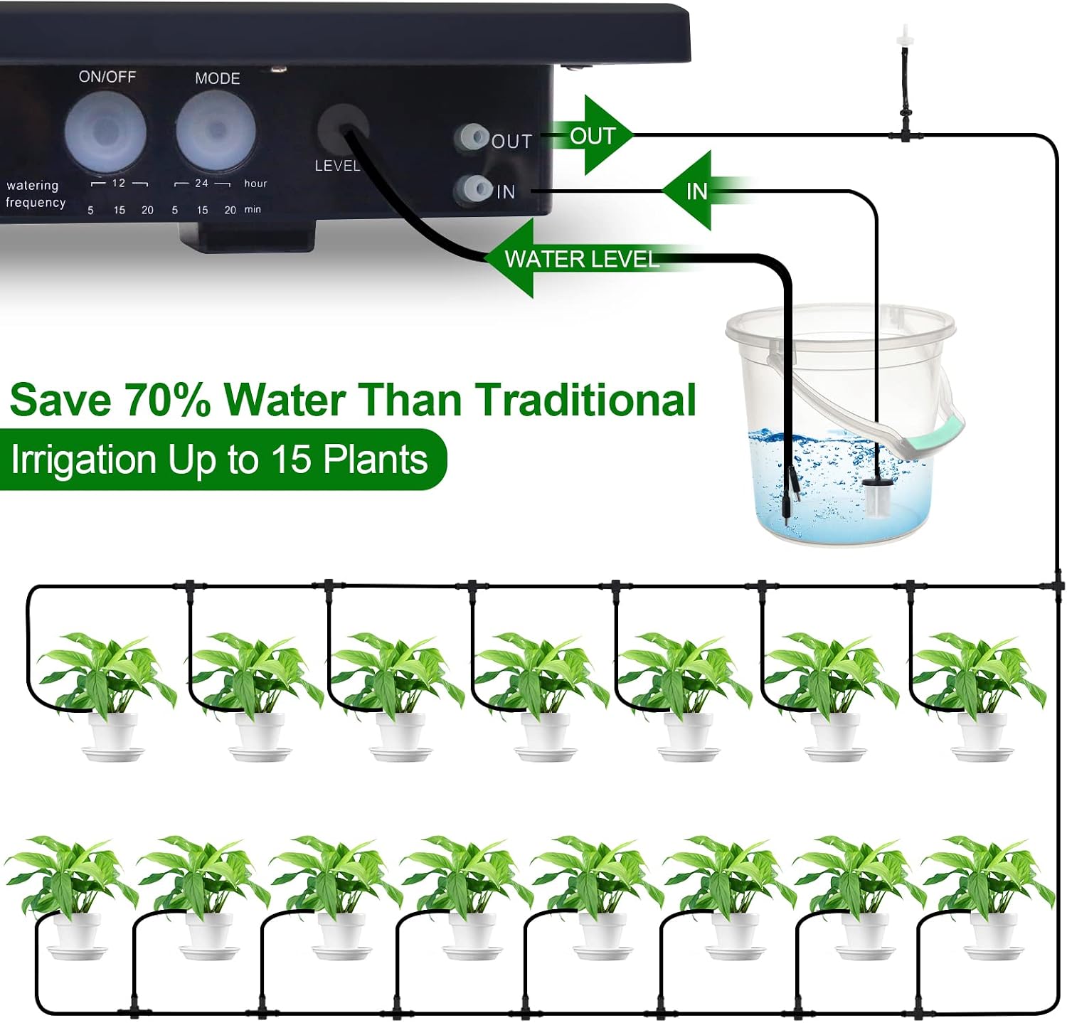 RISINGUP Solar Drip Irrigation System for 15 Potted Plants Outdoor Garden | Automatic Plants Watering System with