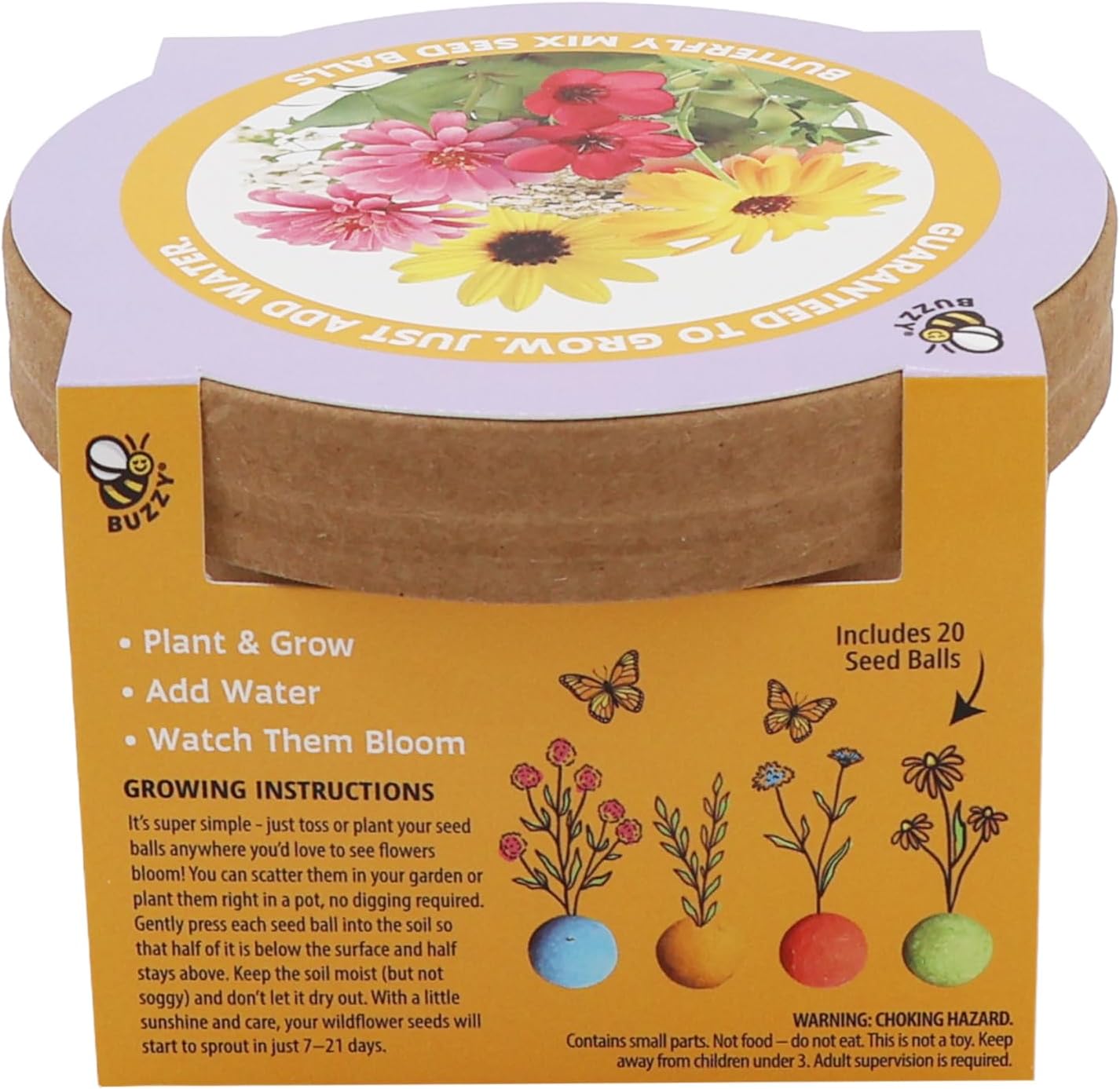 BUZZY Seeds 20 Colorful Wildflower Seed Balls – Toss, Scatter, and Grow a Garden of Bright Blooms, Over 50 Seeds Per