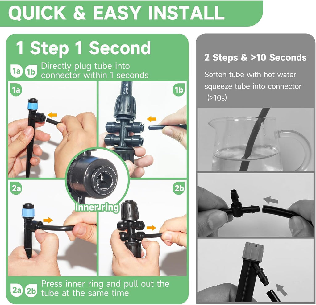 Riboud Quick-Connect 200FT Drip Irrigation System Kit, Automatic Garden Plant Watering System for Greenhouse, Yard