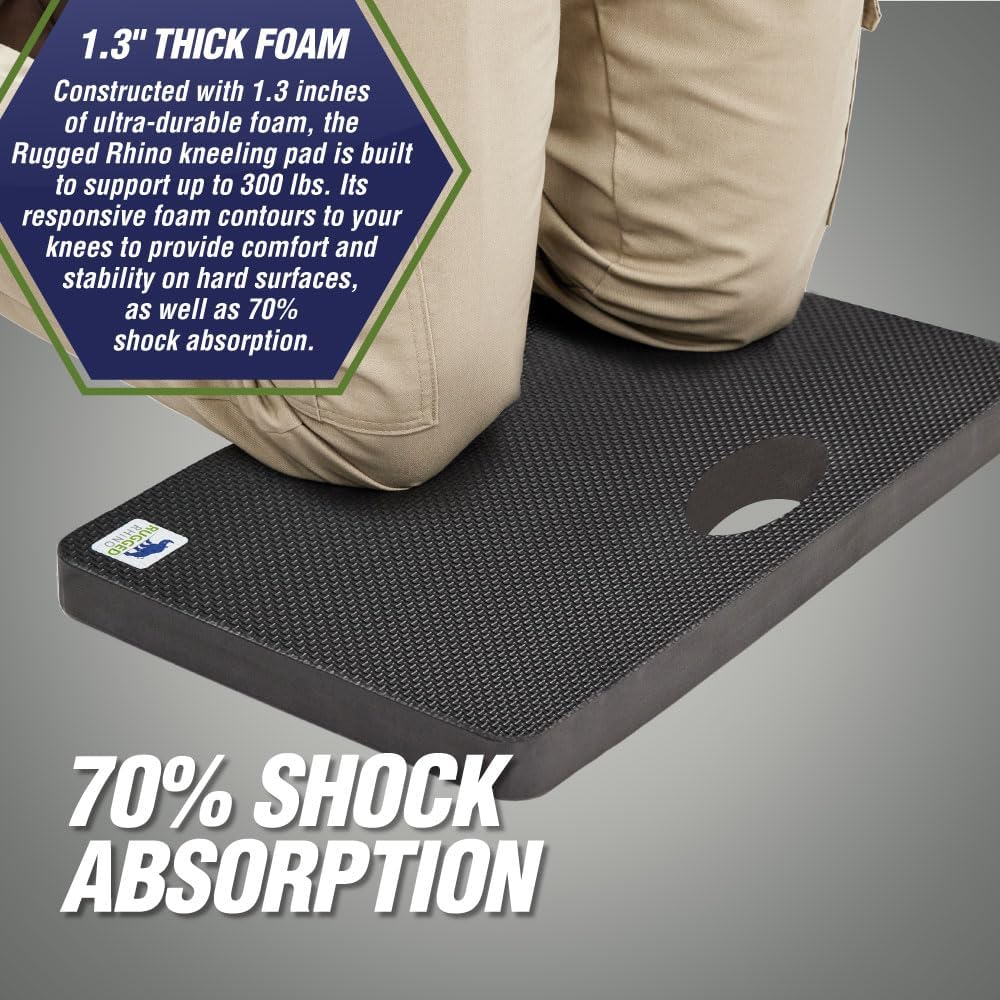RUGGED RHINO Heavy Duty Kneeling Pad for Work, Shock Absorbent Thick Knee Pads, Holds Up to 300 lbs, Protect Knees from