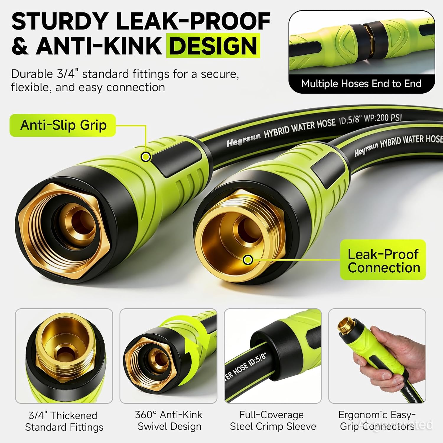 Garden Hose 50ft, Non-Expandable Heavy Duty Water Hose with 10 Function Sprayer, Flexible, Leakproof, Kink Resistant &