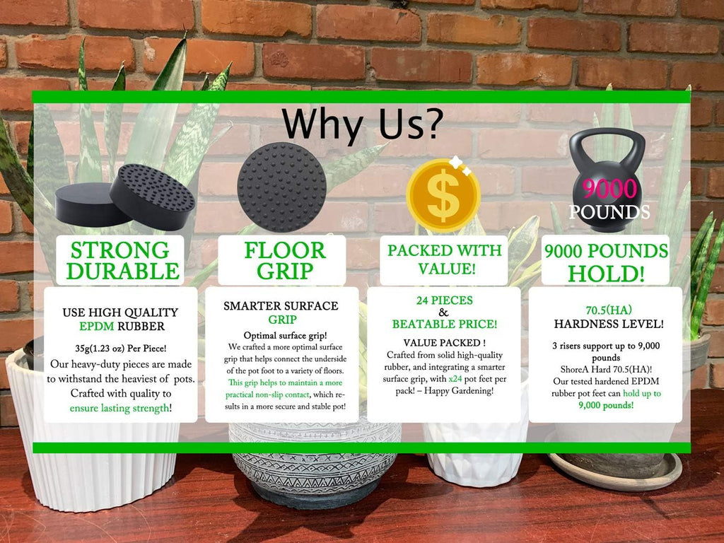 24 Pack Invisible Pot Feet with Enhanced Non-Slip Surface Grip Plant Pots and Flowers, Solid Rubber Pots Risers, Pot