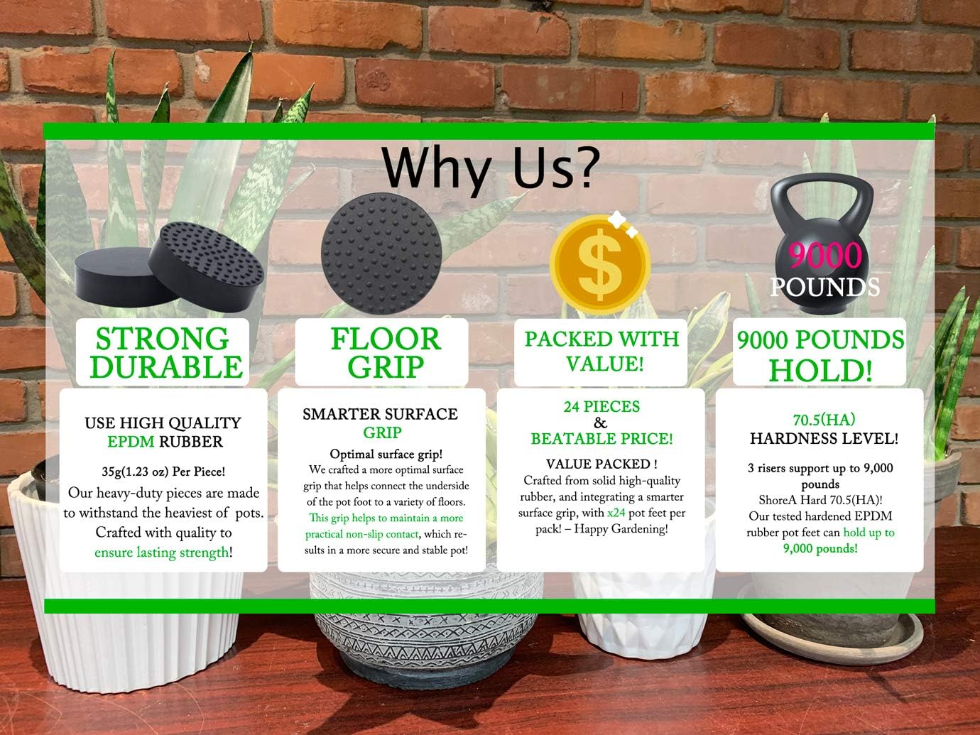 24 Pack Invisible Pot Feet with Enhanced Non-Slip Surface Grip Plant Pots and Flowers, Solid Rubber Pots Risers, Pot
