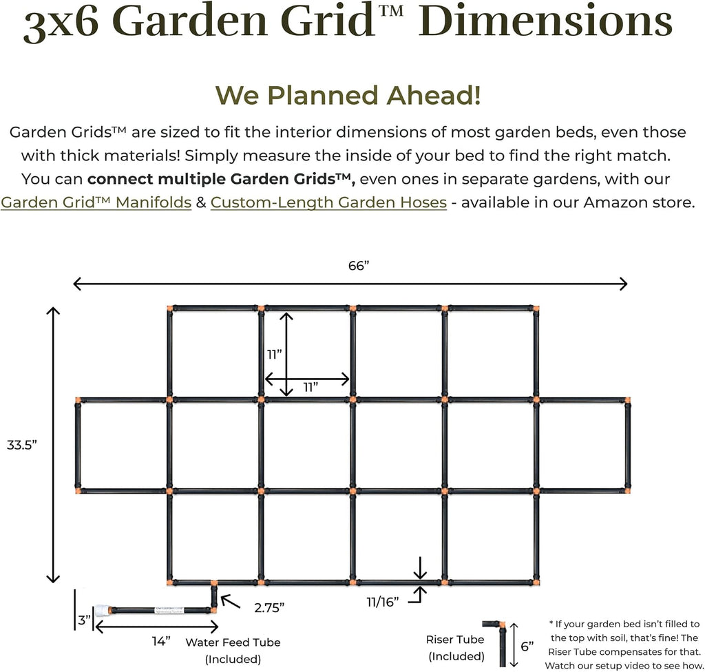 Garden Grid 3x6 | Watering System for Raised Garden Bed | Cornerless | Pre-Assembled 2-Min Setup, Garden Water System