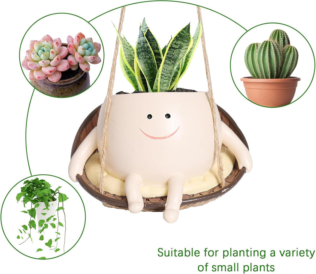 Smiley Face Hanging Planter Pots Cute Plant Pot for Plants, Funny Swinging Planters Succulents Live Planters Gift Idea