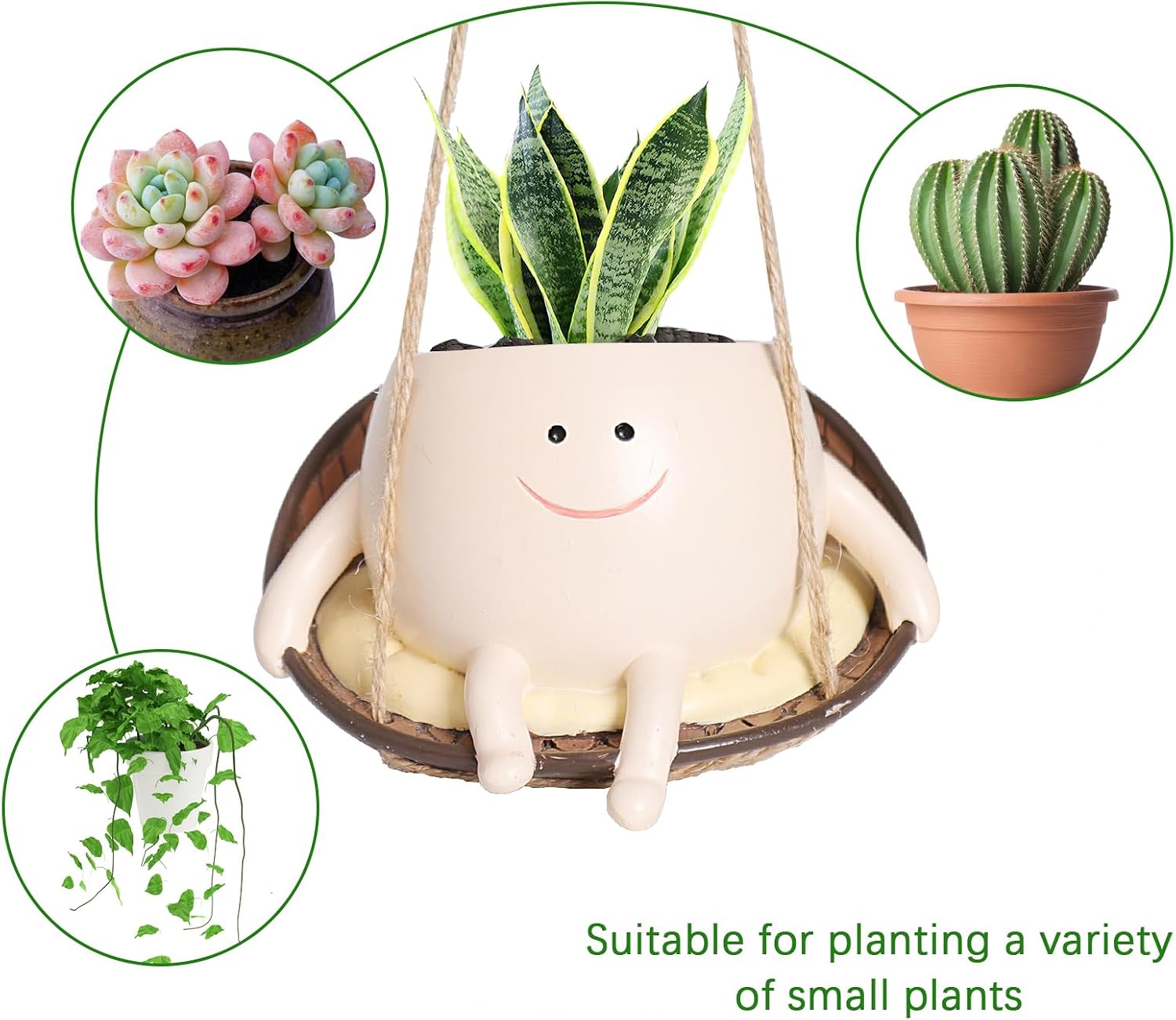 Smiley Face Hanging Planter Pots Cute Plant Pot for Plants, Funny Swinging Planters Succulents Live Planters Gift Idea