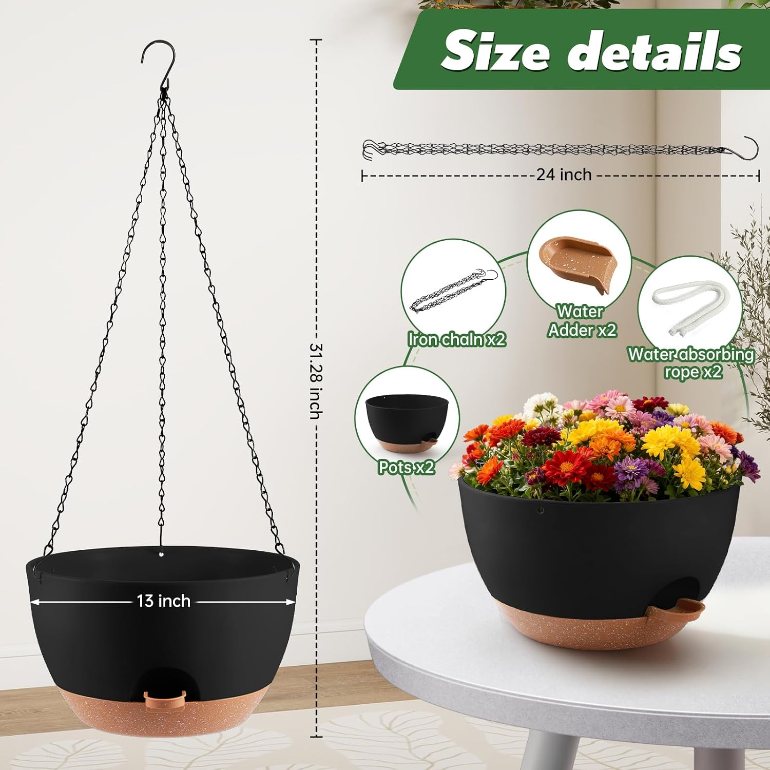 13-inch Oversized Hanging Planter Set of Two,Planters for Indoor and Outdoor Plants.Place Plant pots Across Diverse