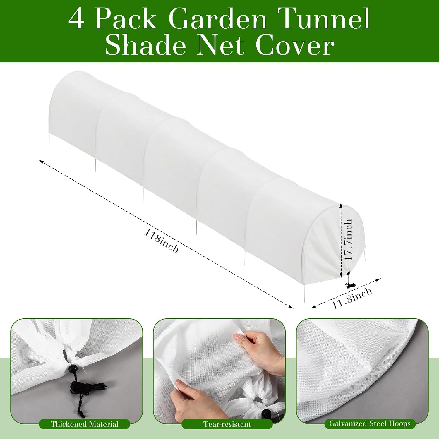 4 Pack 10ft Mini Garden Greenhouse Tunnel Net Cover | 2 in 1 Portable Frost Cloth Hoop Greenhouse Tunnel Quick-release