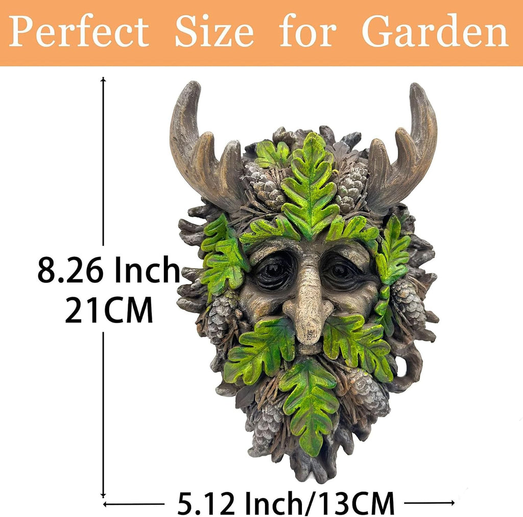 8.3" Real Tree Face Hugger Statue, Garden Outdoor Resin Sculpture with Foliage Features, Fairy Elve Accent Yard Art