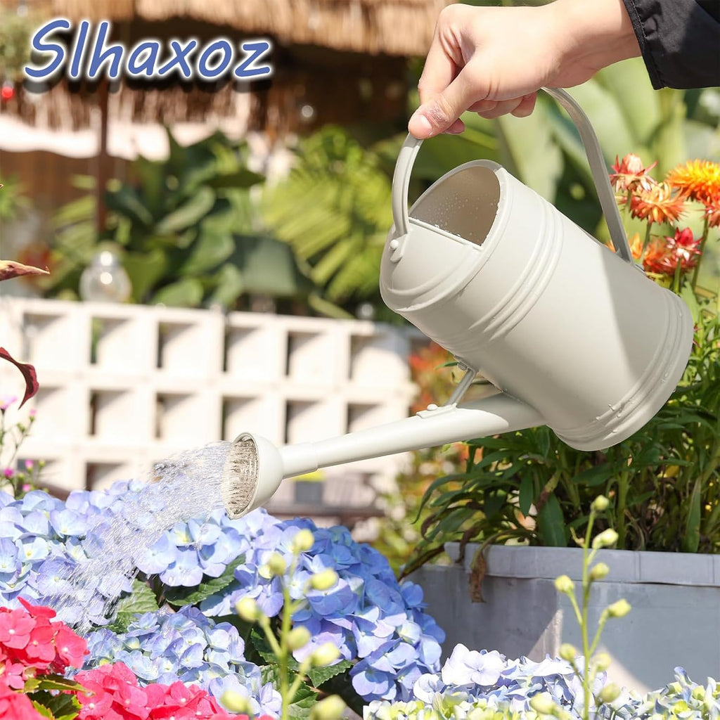 1.8L Large-Capacity Watering Can for Gardening Resin (Off-White) | 1/2 Gallon, Stainless Steel Shower Head, Imitation