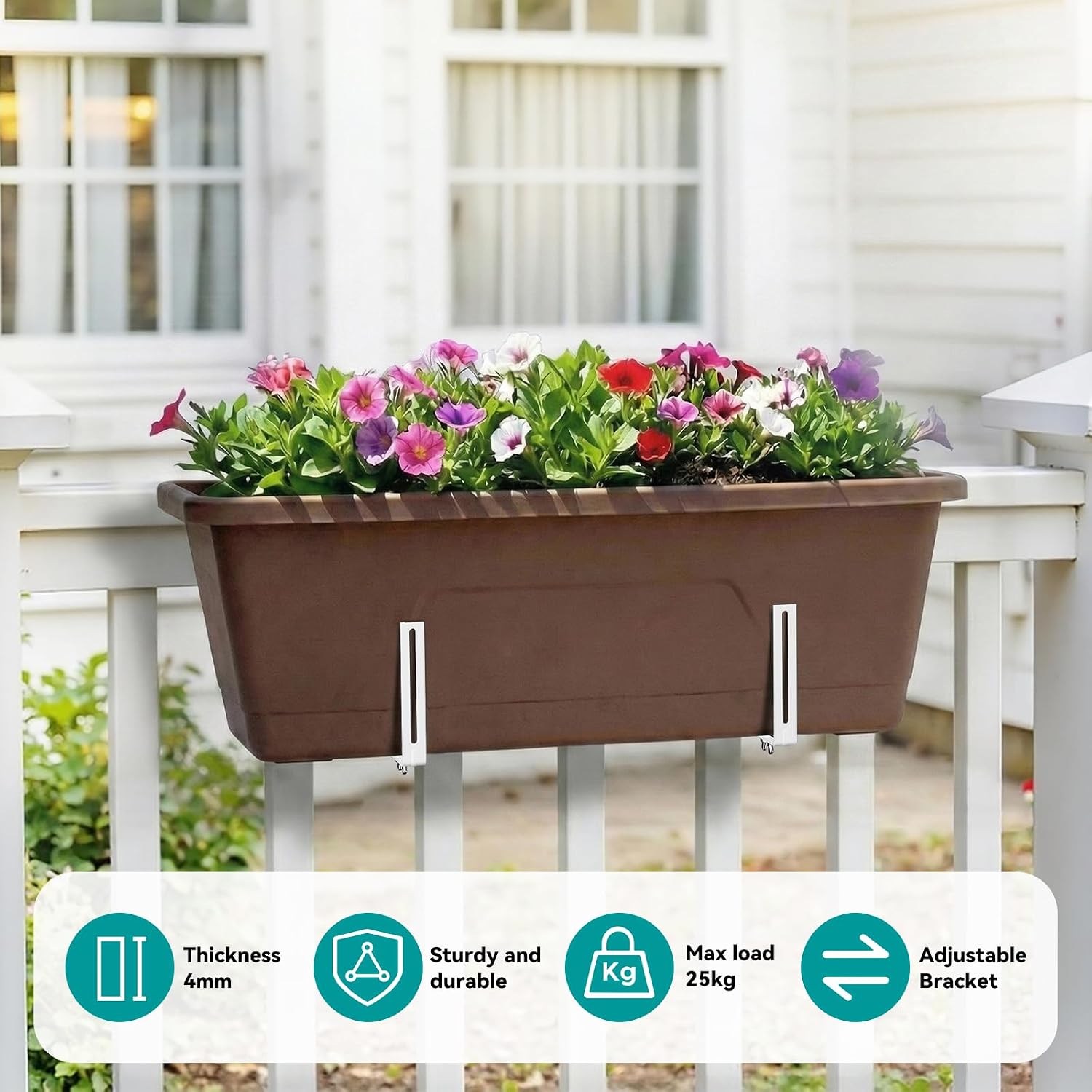 Adjustable Planter Box Brackets,Enhanced Bottom Support,Universal Outdoor Hanging Brackets,Flower Box Brackets for