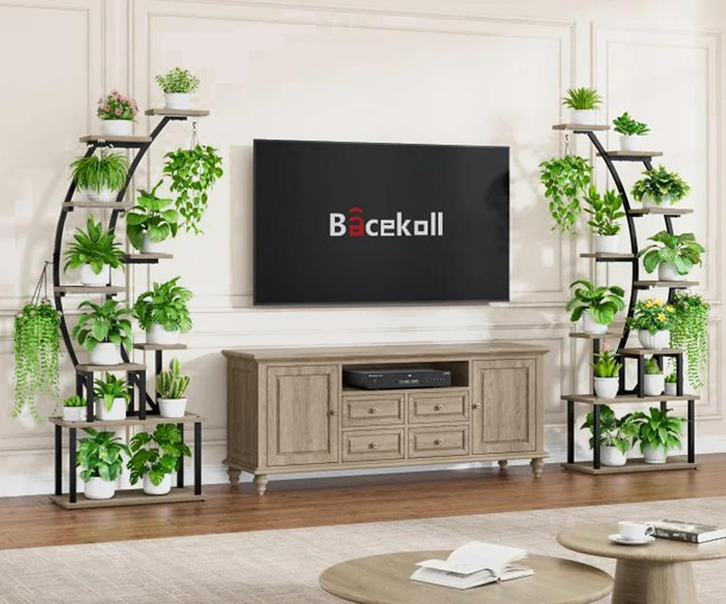 2 Pack Plant Stand Indoor with Grow Lights, 9 Tier Large Tall Plant Shelf | 64" Metal Lighted Plant Stands for Indoor