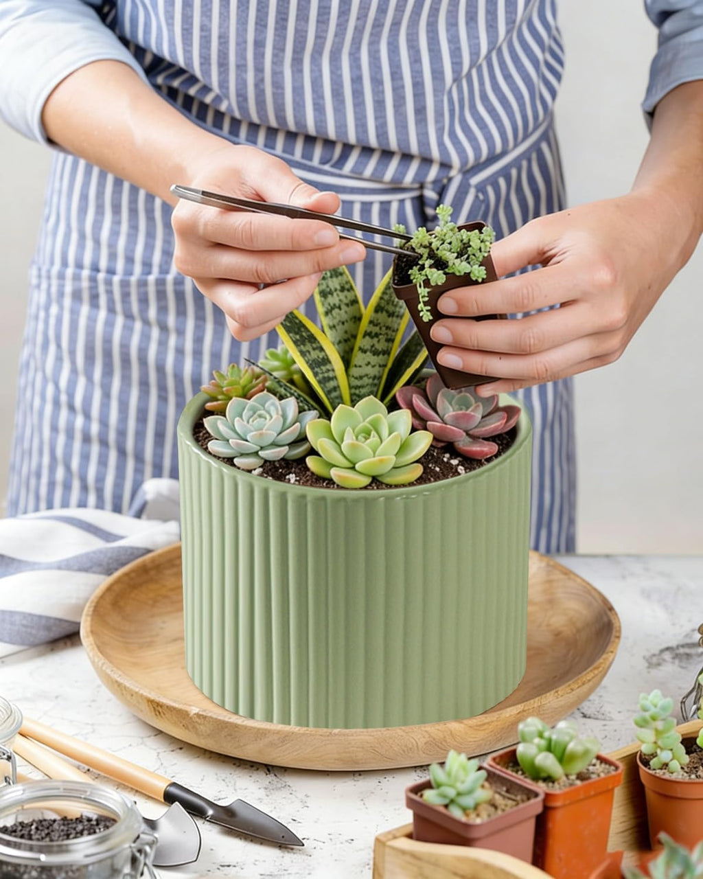 Ceramic Plant Pots, 8.1 + 6 Inch Planters for Indoor Plants, Modern Flower Pot for Plant with Drainage, Medium Cylinder