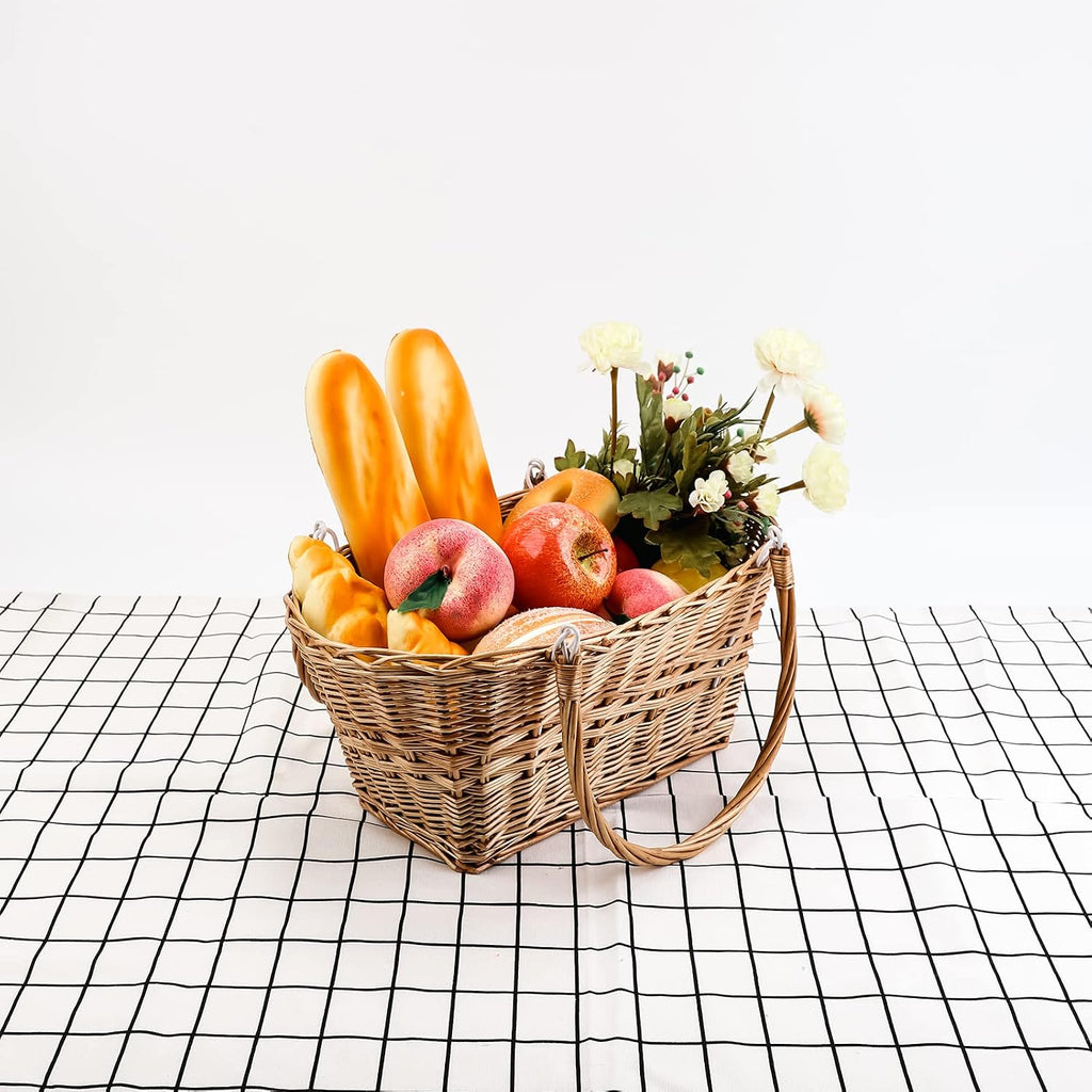 Woven Wicker Picnic Basket with Collapsible Handles for Picnic Shopping | Woven Wicker Picnic Basket for Shopping