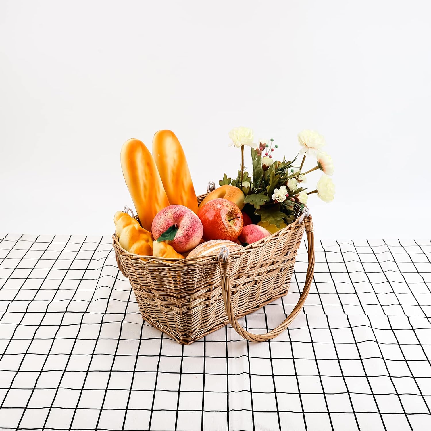 Woven Wicker Picnic Basket with Collapsible Handles for Picnic Shopping | Woven Wicker Picnic Basket for Shopping
